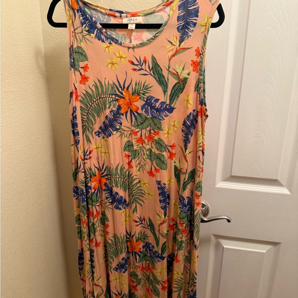 Style & Co. Tropical Print Midi Dress - Orange, Blue, Green